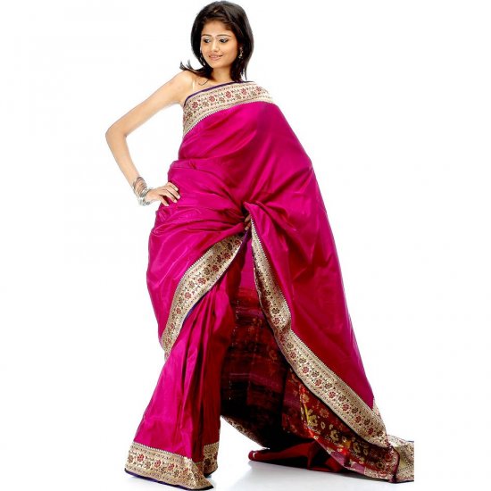 Purple Satin Valkalam Sari with Floral Brocaded Border and Pallu