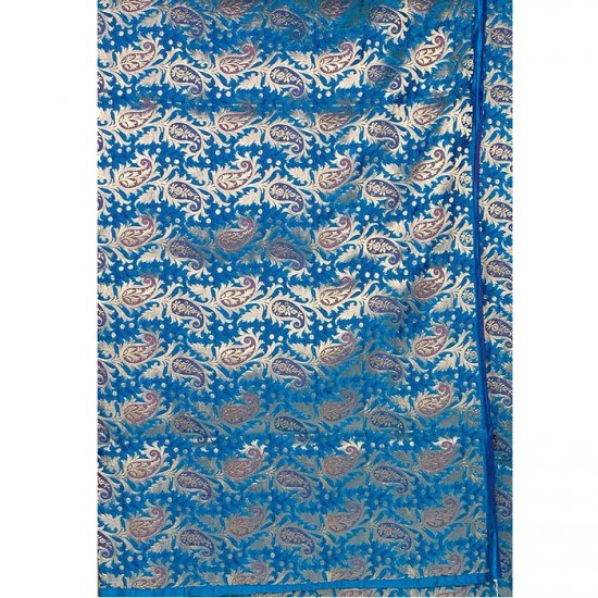 Hand-Woven Paisley Azure Silk Brocade from Banaras