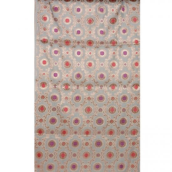 Rich Floral Brocade with Powder Blue Background Hand-Woven in Banaras