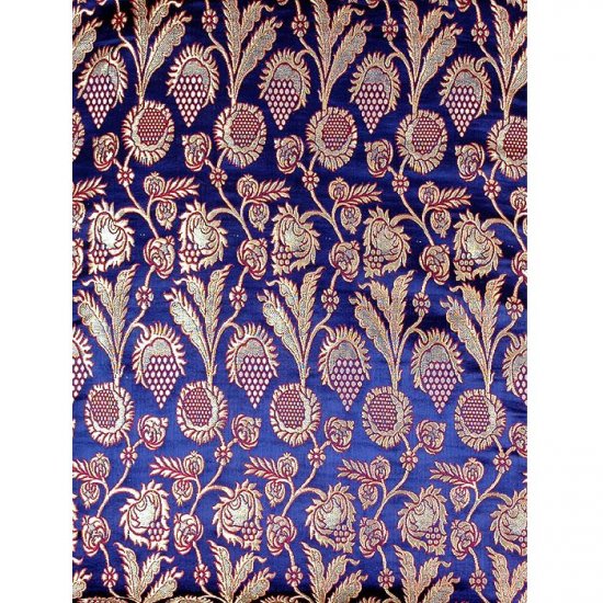 Cobalt-Blue Brocade with Golden Thread Weave Tibetan Flowers