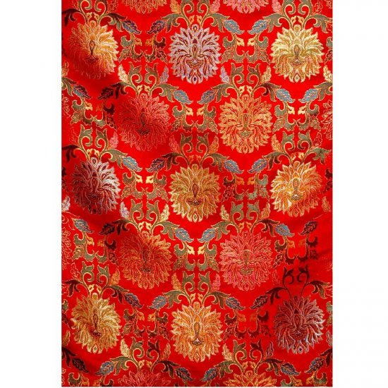 Cerise-Red Tibetan Floral Brocade Cardinal Fabric