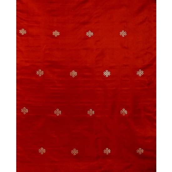 Rust-Red Brocade with Endless Knot (Ashtamangala) Fabric