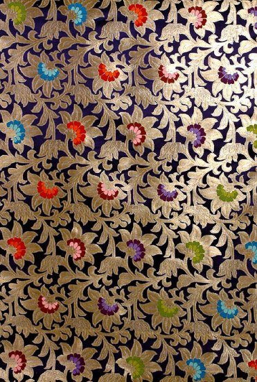 Tibetan Floral Brocade with Navy Blue Background