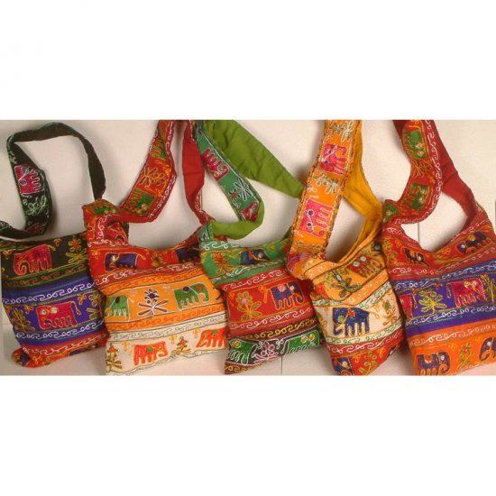 Lot of Five Bags with Mirrors and Embroidered Elephants