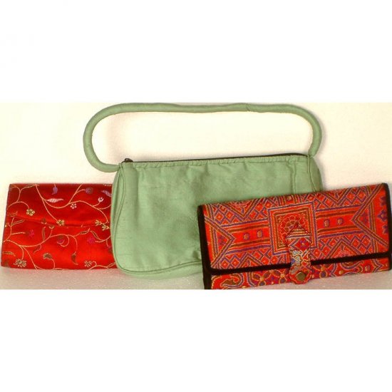 Lot of Three Pure Silk Handbags from Banaras