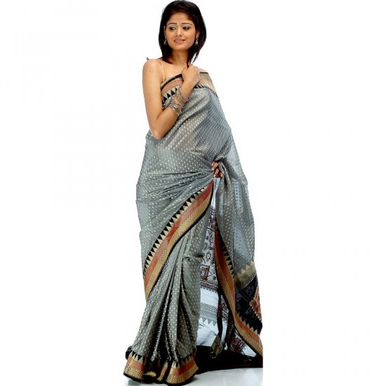 Handwoven Black Valkalam Banarasi Sari with Brocaded Border and Anchal