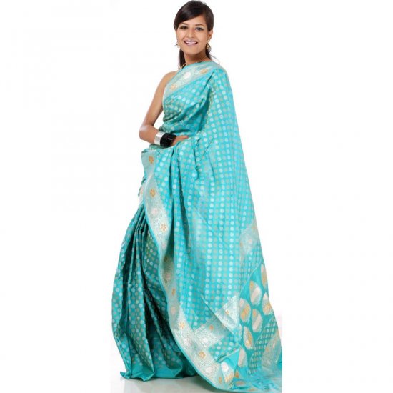 Aqua-Marine Banarasi Sari with All-Over Bootis