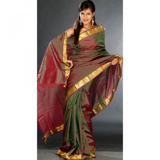 Double Shaded Sari from Bangalore with Golden Brocaded Border