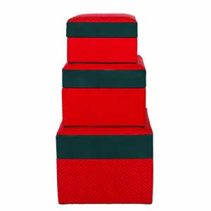 Set of 3 Nested Silk Box - Red