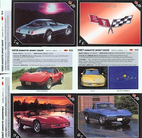 CHEVROLET CHEVY CORVETTES VETTES VETTE SET COLLECTIBLE CAR CARDS NICE COUPE STINGRAY CALLAWAY