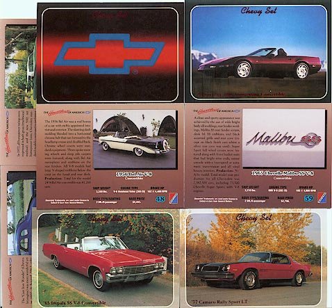 CHEVY CHEVROLET COLLECTOR CAR CARDS SET CAMARO IMPALA CHEVELLE MONTE CARLO BEL AIR