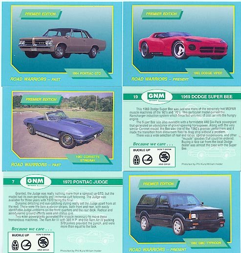 ROAD WARRIORS COLLECTOR CAR CARS CARDS SET MUSCLECARS CHEVY PONTIAC DODGE GMC FORD