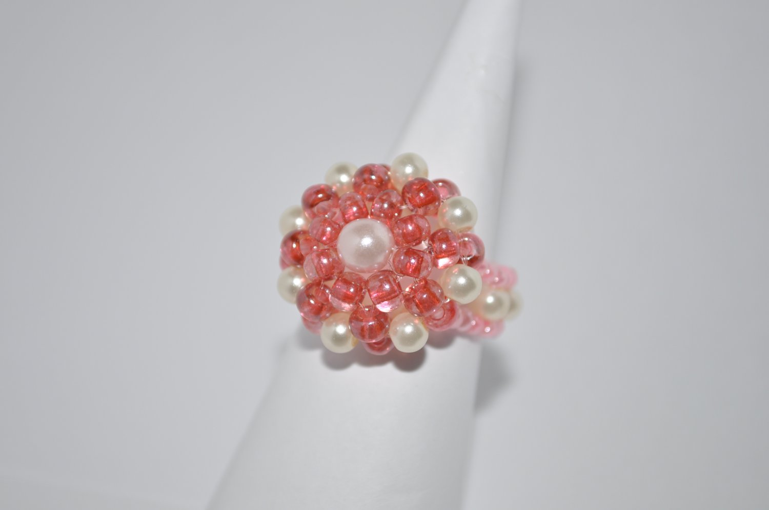 Pink and Cream Glass Pearls Ring
