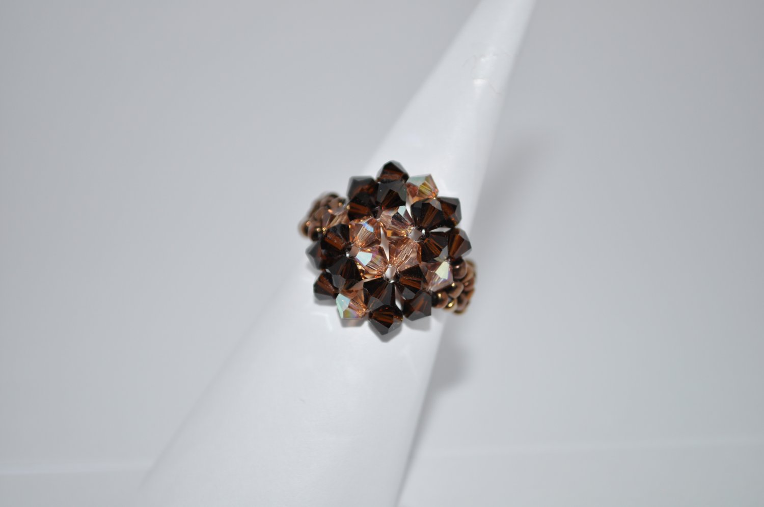 Light Smoked Topaz and Mocca Swarovski Crystal Ring