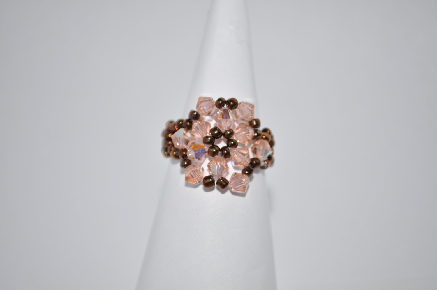Light Peach AB and Brown Swarovski Crystal Ring