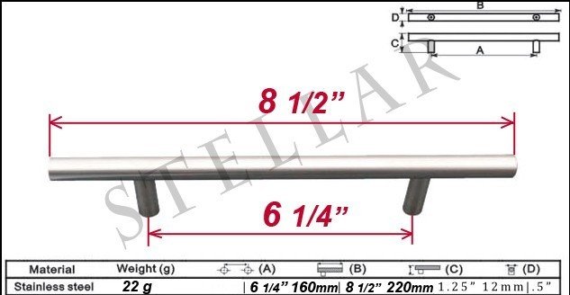 8" Stainless steel brushed Kitchen Cabinet Pull Handle