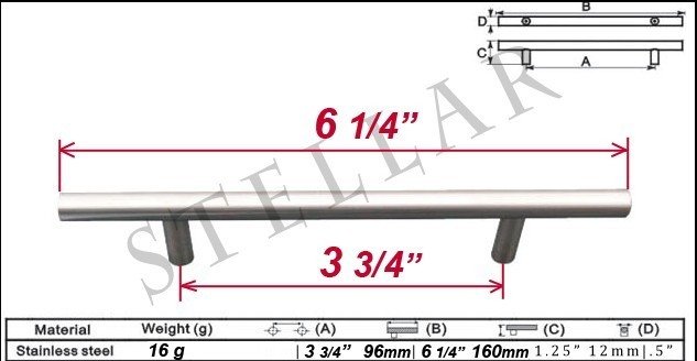 6" Solid Stainless steel Kitchen Cabinet Pull Handle