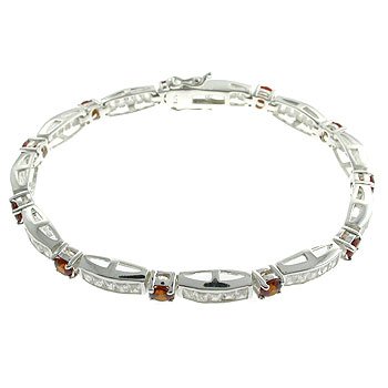 #208. Created Garnet & Diamond With 925 Silver Bracelet