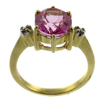 #108. Genuine Pink topaz & Diamond 9k Gold Ring