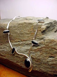 C462030401 - Silver & Obsidian Necklace