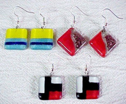 C474020642 Square Glass Earrings, Variety of Colors