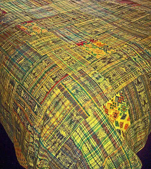 Guatemalan Patchwork Quilt! Yellow/Gold w/ just a hint of Green. king size
