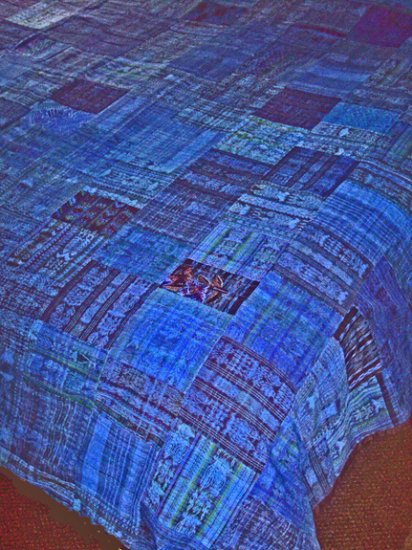 Vivid Bright BlueGuatemalan Patchwork Quilts queen size