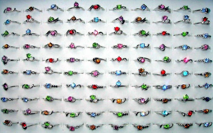 WHOLESALE LOT OF 100 18 KGP WHITE GOLD GEMSTONE RINGS