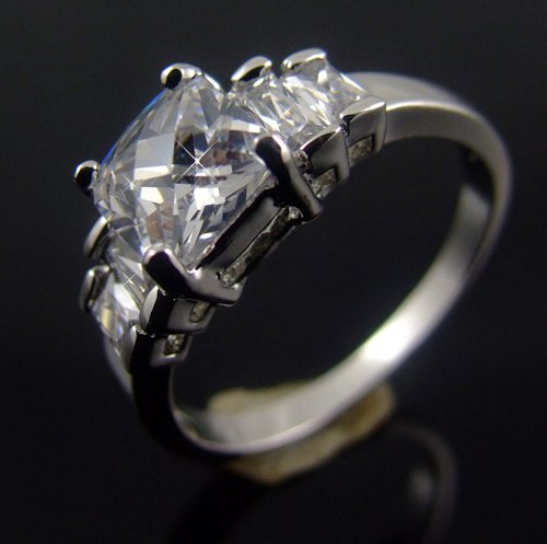 EXQUISITE 18 KGP REAL WHITE GOLD DIAMOND ENGAGEMENT RING SIZE 6**FREE SHIPPING**