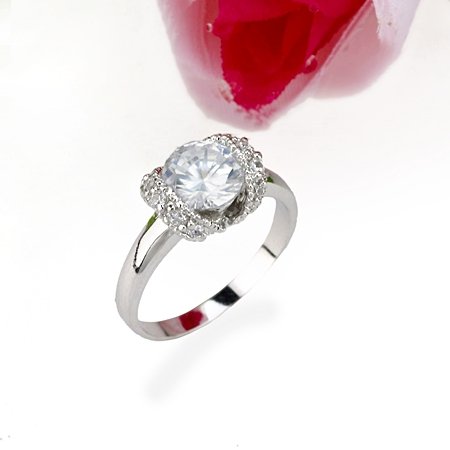 GLITZY 18 KGP REAL WHITE GOLD DIAMOND ENGAGEMENT RING SIZE 6**FREE SHIPPING**