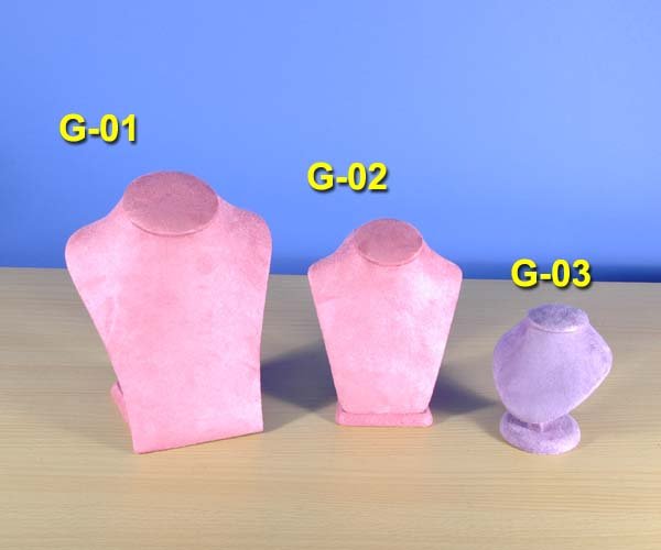 G-3 Pieces Rose and Purple Velvet Jewelry Display Bust