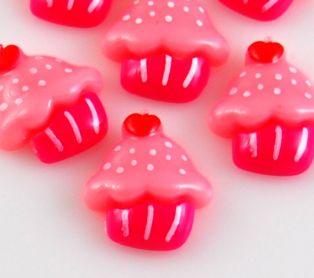 6 Pink Cupcake Resin Flatback