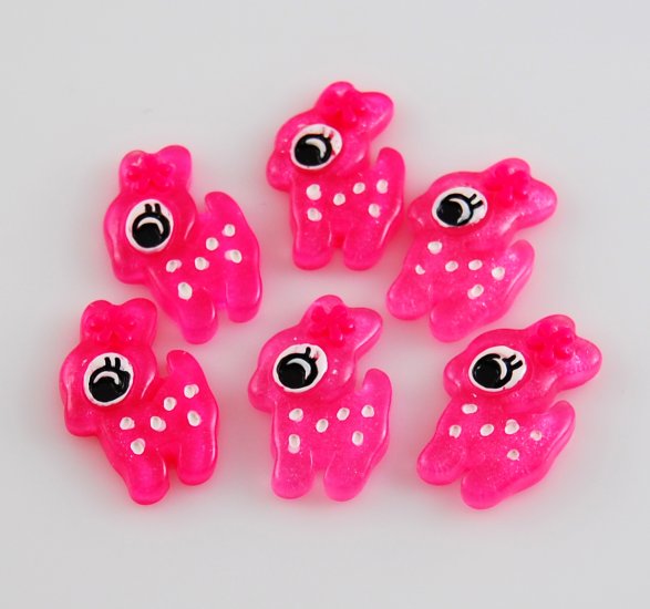 6 Pink Fawn Resin Flatback - Glittery