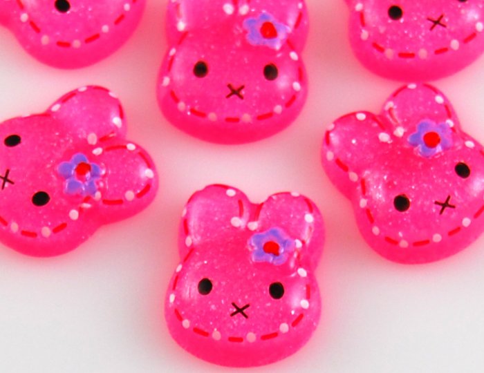 6 Pink Bunny Resin Flatback - Glittery