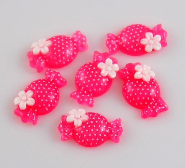 6 Pink Candy Resin Flatback - Glittery