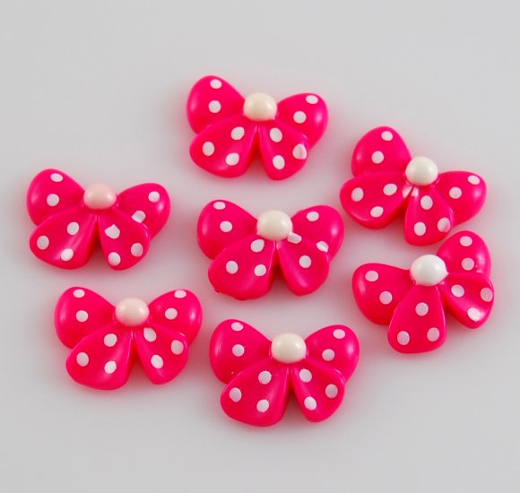 6 Hot Pink Bow Resin Flatback