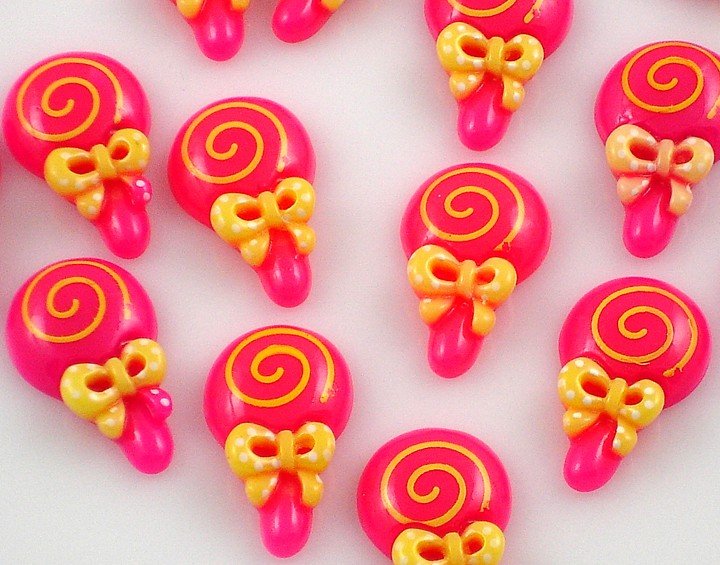 6 Pink Lollipop Resin Flatbacks
