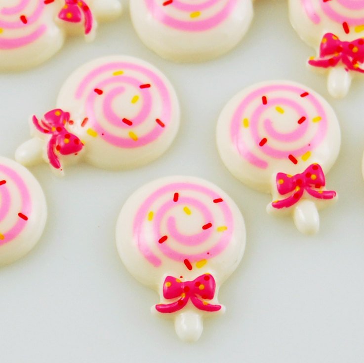 6 Kawaii White Lollipop Flatbacks