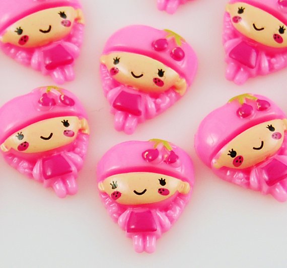 6 Pink Girl Resin Flatbacks