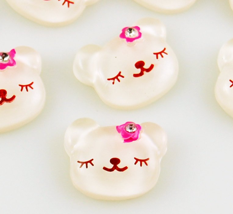 6 White Bear Resin Cabochons