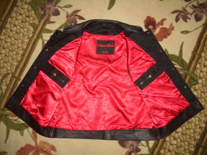 THE SONS OF ANARCHY SAMCRO OUTLAW LEATHER BIKER PATCH VEST CUT BLACK LINING SOA VESTS FOR SALE