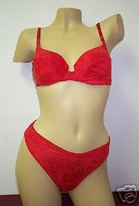 Bras Lingerie Red Ultra Suede Bra & Bikini Set Sz. 34-C Size 6 Bikini