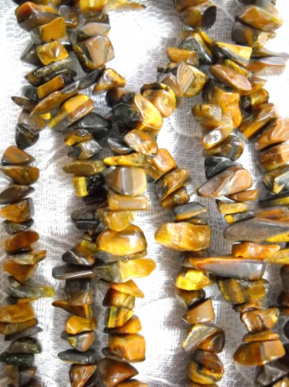 35 INCH TIGER EYE GEM STONE CHIP STRAND BROWNS & RUSTY