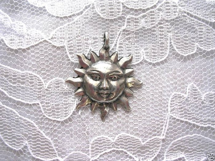 FLAMING SUN WITH FACE PEWTER PENDANT ADJ CORD NECKLACE
