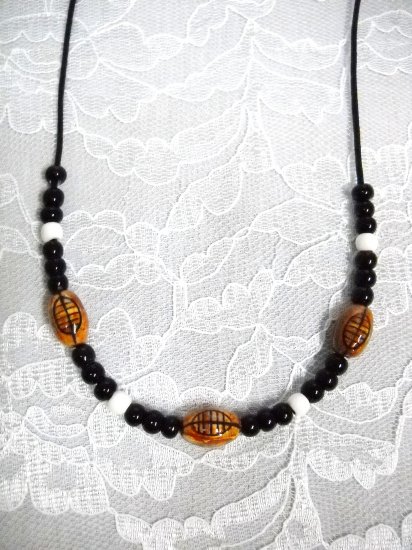 FUN 3 FOOTBALL PENDANT BEADS SPORTS HAND BEADED ADJ NECKLACE