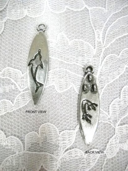 NEW DOLPHIN & LIZARD SILOUETTE SURFBOARD PEWTER PENDANT NECKLACE