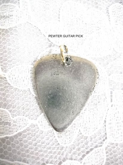 NEW SOLID CAST USA PEWTER GUITAR PICK PENDANT ADJ CORD NECKLACE
