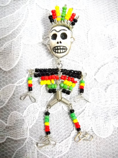 HAND MADE WIRE RASTA SEED BEAD CHIEF PENDANT YIN YAN SKULL & FULL BODY SKELETON