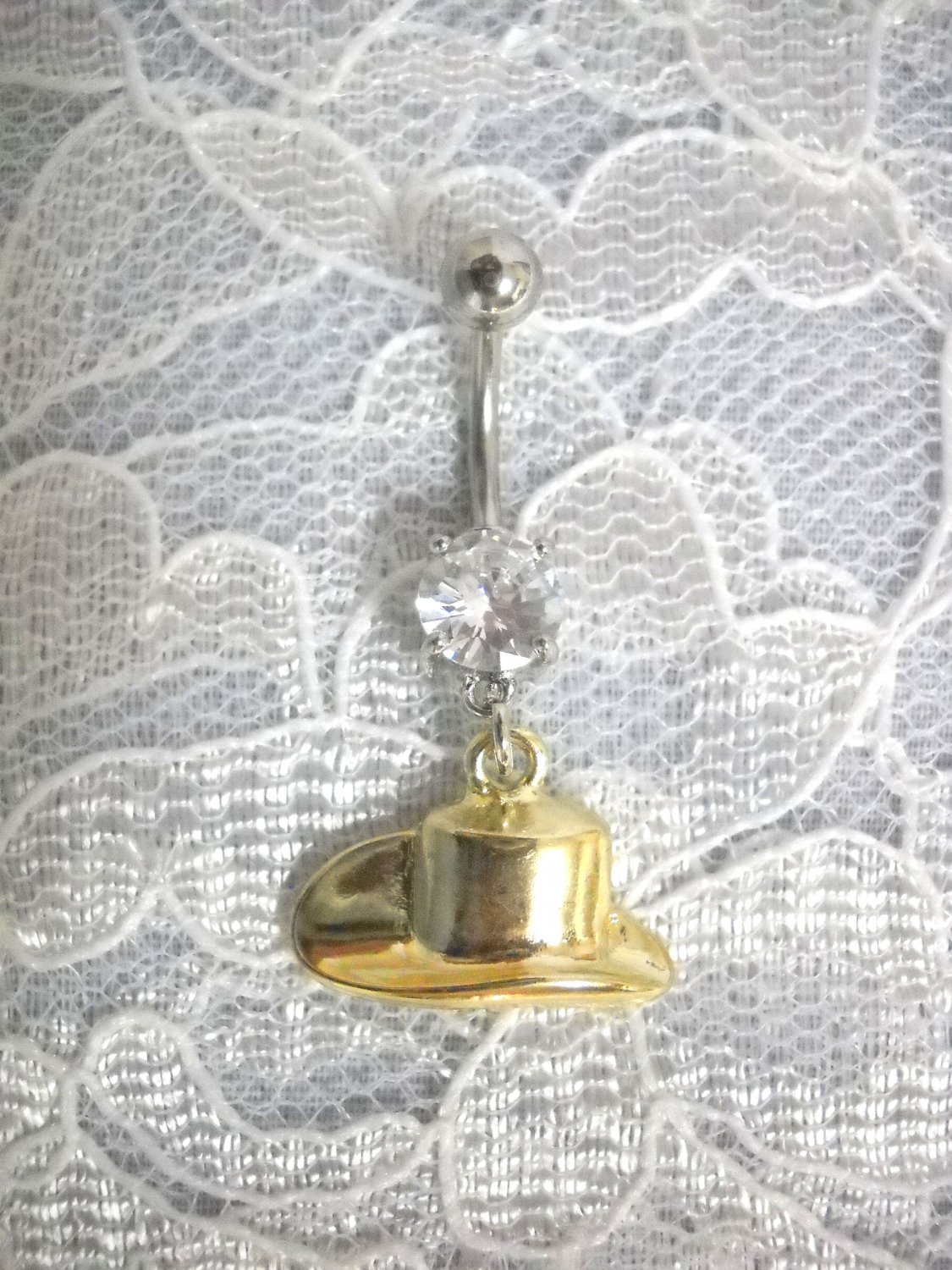 GP COWBOY HAT / COWGIRL UP GOLDEN HAT CHARM - CLEAR CZ BELLY BUTTON RING