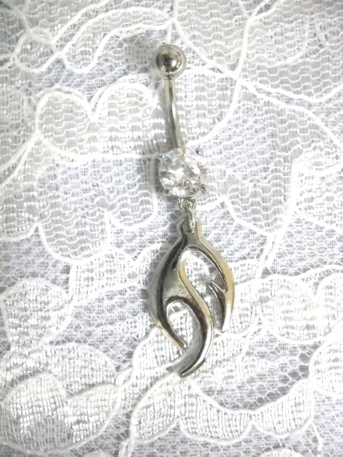 ISLAND FREEDOM TRIBAL MAORI ART OF WAR TATTOO INK LOOK 14g CLEAR CZ BELLY RING ABRBELL